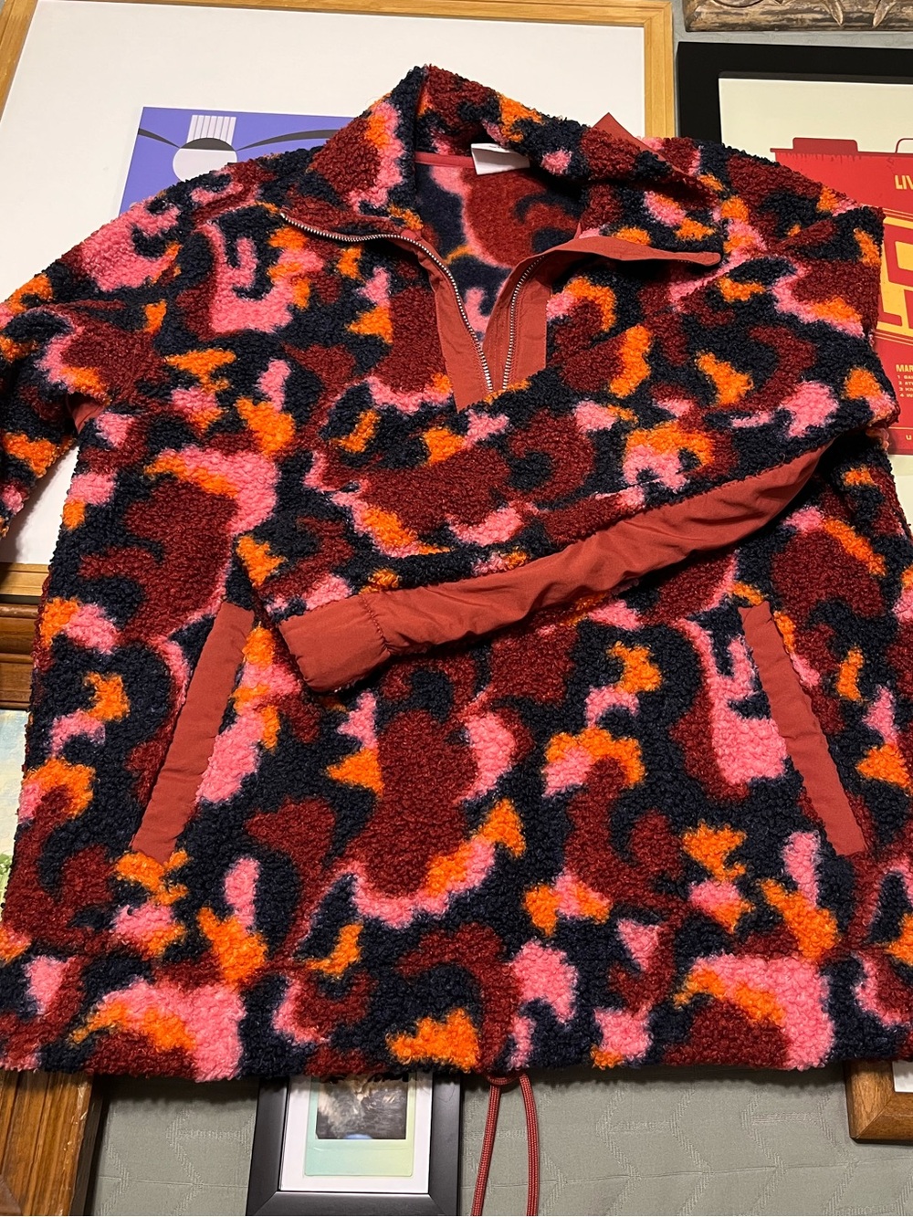 Sage Collective Women’s Red Pink Orange Black Sherpa Zip-Up Pullover
